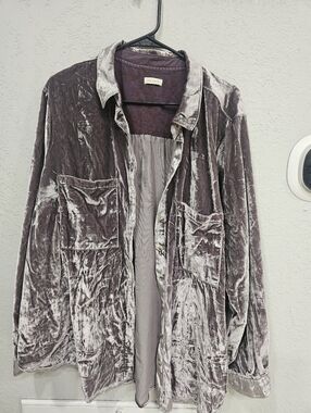 Anthropologie Pilcro Hadley Velvet Relaxed Buttondown Shirt Lavender Oversized